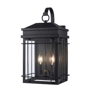 Bel Air 19 in. 2-Light Black Outdoor Wall Light Fixture with Clear Glass