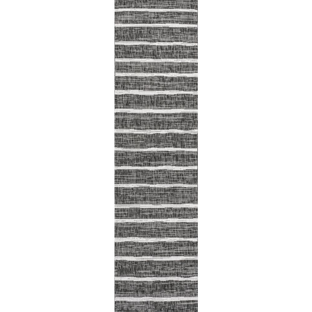 Colonia Black and Ivory Synthetic Stripe Runner Rug 2 x 8