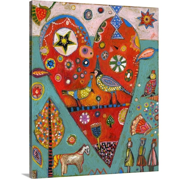 GreatBigCanvas "Love Birds Heart" by Jill Mayberg Canvas Wall Art