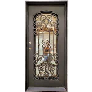 38 in. x 81 in. 1 Panel Right-Hand/Inswing Operable Arch Frosted Glass Dark Bronze Finished Iron Prehung Front Door
