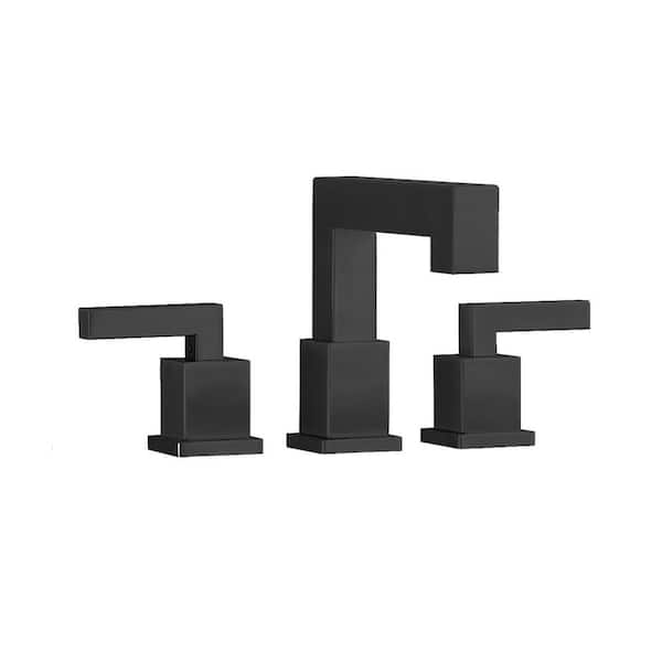 GELE 8 in. Widespread Bathroom Faucet Matte Black 2-Handle Bathroom Sink Faucet 3-Hole with Supply Hose