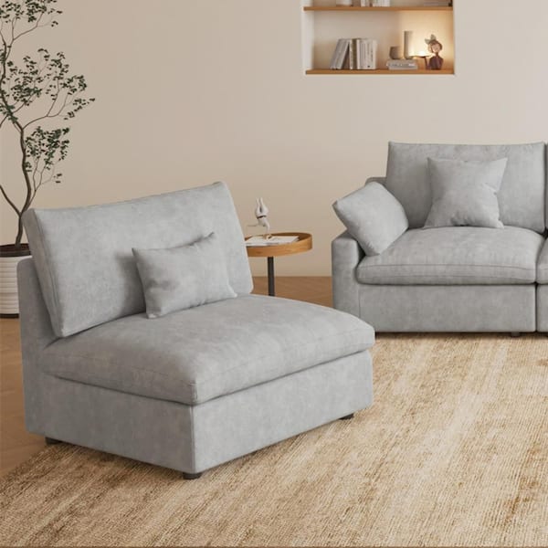 Magic Home Modern 37 in. Armless Linen Upholstered Cloud Couch Sectional 1-Seat Section Down Filled Sofa in Gray (Middle Modular)