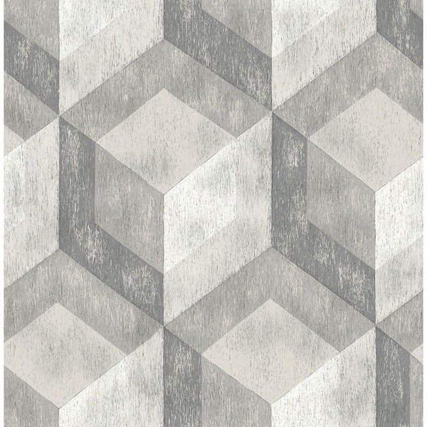 Brewster Rustic Wood Tile Ash Geometric Ash Wallpaper Sample