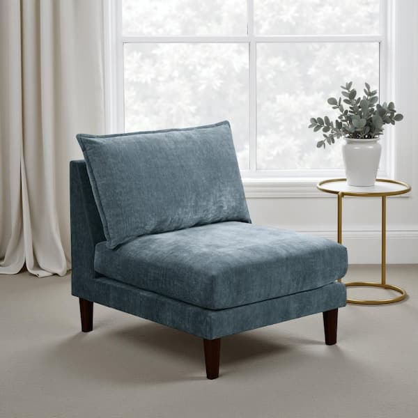 Benjara Rio Slate Blue Fabric Sofa Armless Chair with Lumbar Cushion