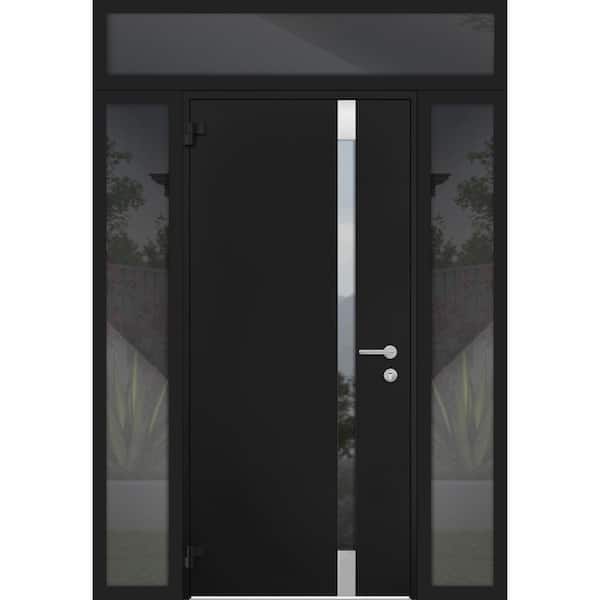 6777 68 in. x 96 in. Left Hand/Outswing Tinted Glass Black Enamel Steel Prehung Front Door with Hardware