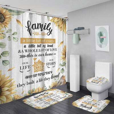 Sunflower flower black background Shower Curtain Bathroom Fabric & 12hooks 71in 