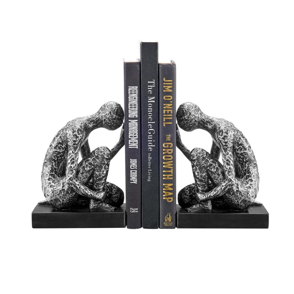 DANYA B Kneeling Figure Sculptures Polyresin Silver and Black