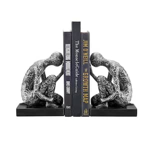 Kneeling Figure Sculptures Polyresin Silver and Black Finish Bookend Set of 2