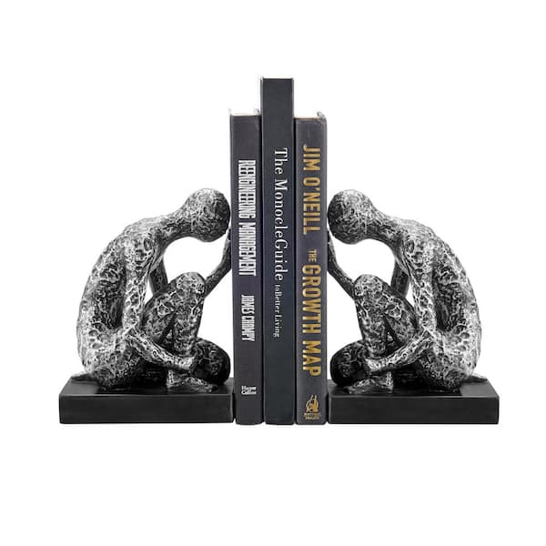 DANYA B Kneeling Figure Sculptures Polyresin Silver and Black Finish ...