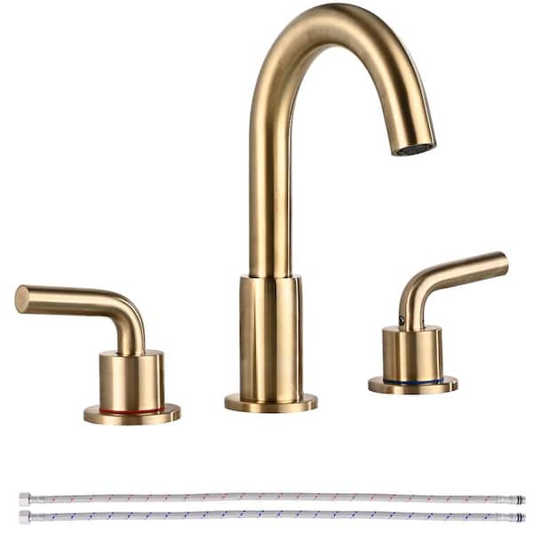 AKLFGN 8 in. Widespread Double Handle Bathroom Sink Faucet with 360° Swivel Spout in Brushed Gold