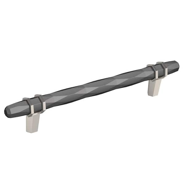 London 6-5/16 in. (160mm) Modern Black Chrome/Satin Nickel Bar Cabinet Pull