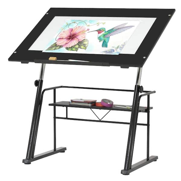 Zenith 42 in. LED Light Table & Adjustable Drafting Desk, Tempered Glass, Black Steel, Built-In Artograph Light Pad