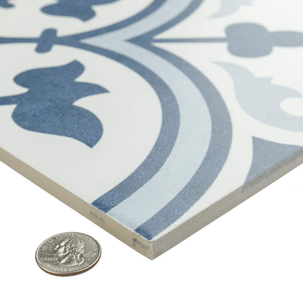Arte 10" x 10" Blue and White Porcelain Patterned Tile