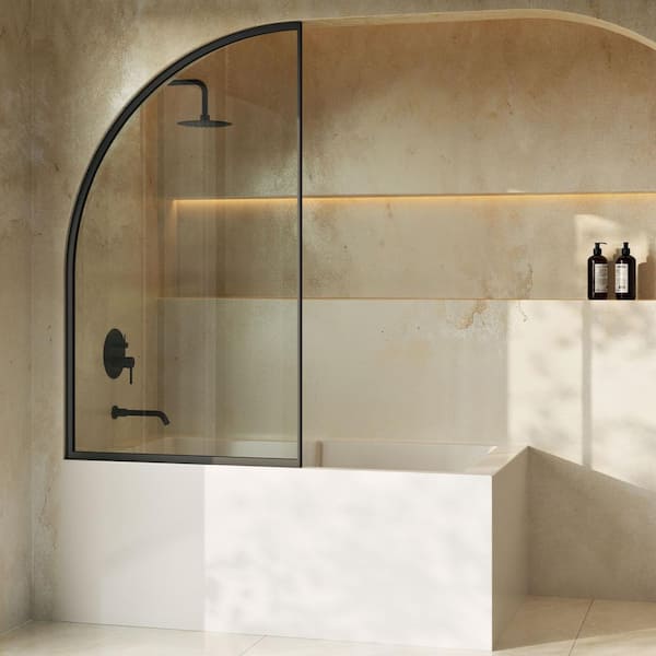 Swiss Madison Demi 34 x 58 Framed Fixed 3/8 in. (10mm) Clear Tempered Glass Tub Door with Black Matte Frame