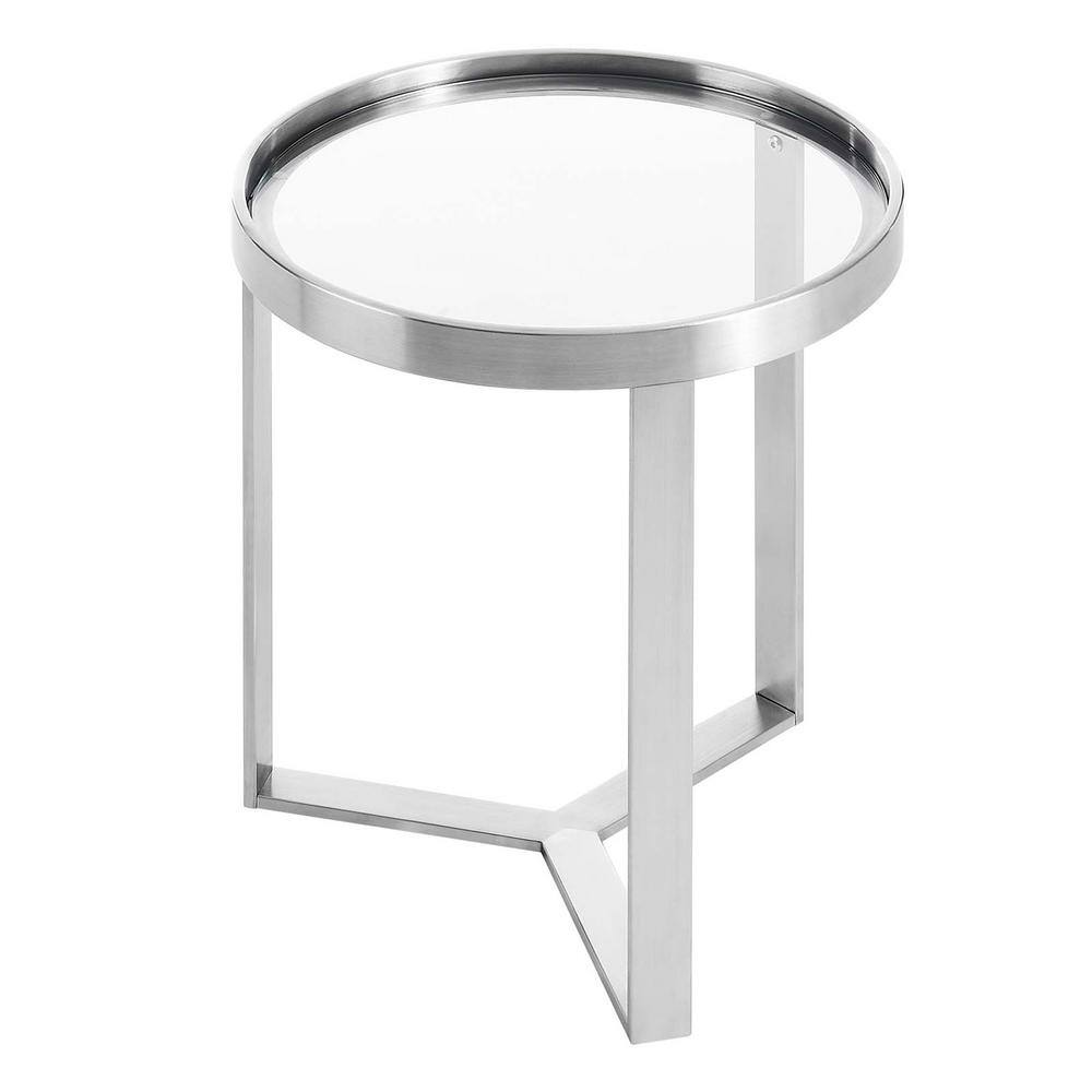 Silver Round Metal and Glass Accent Side Table