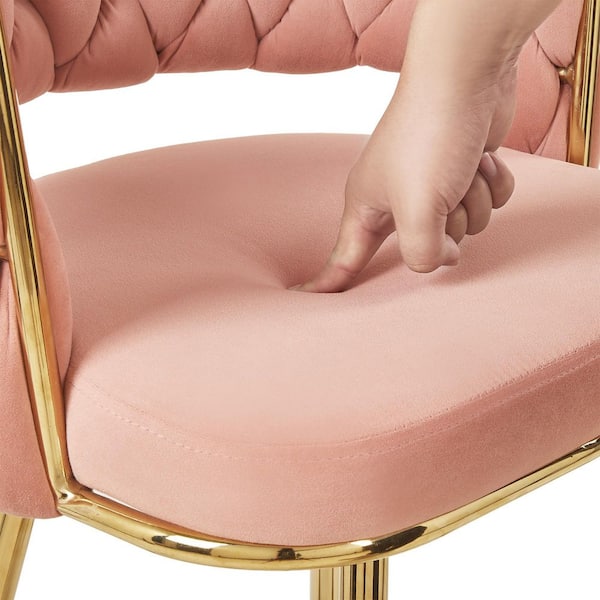 34.25 in. Braided Bar Stools Set Counter Height Kitchen Island Stools w/ Back Support, Pink Metal Bar Chairs (Set of 4)