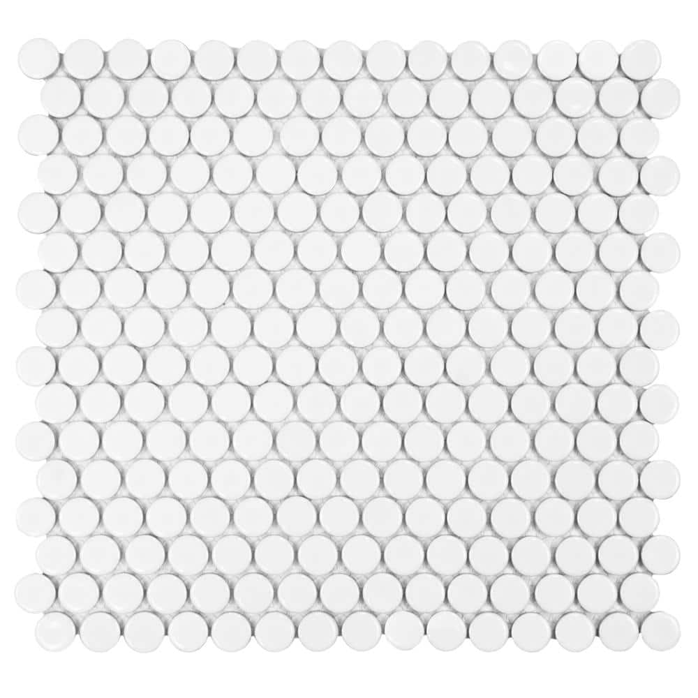 Hudson Penny Round Glossy White 6 in. x 6 in. Porcelain Mosaic Take Home Tile Sample price history on PriceWatchPro