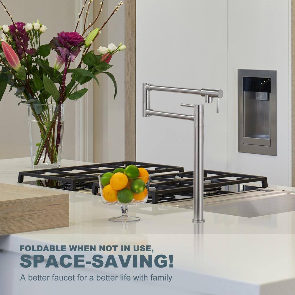 Brushed Nickel Double Handle Deck Mount Pot Filler Faucet