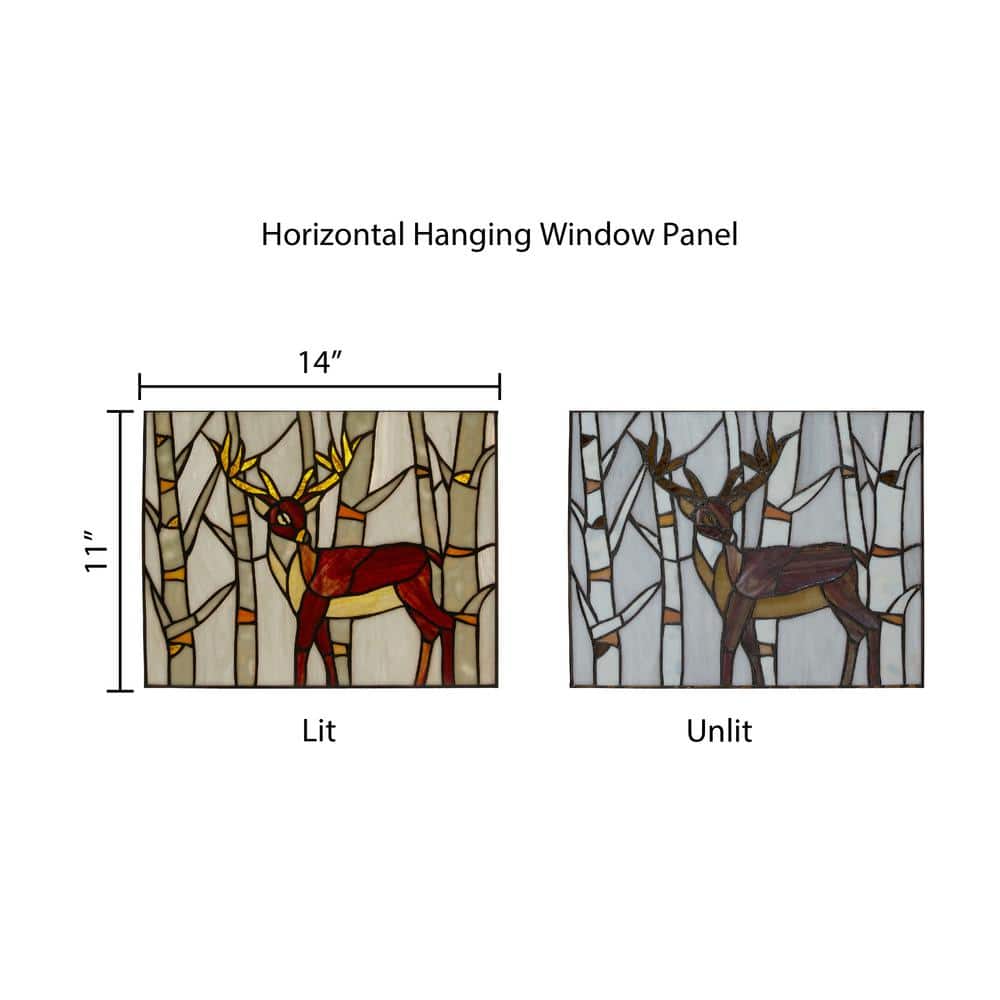 Majestic Deer Brown and Amber Stained Glass Window Panel