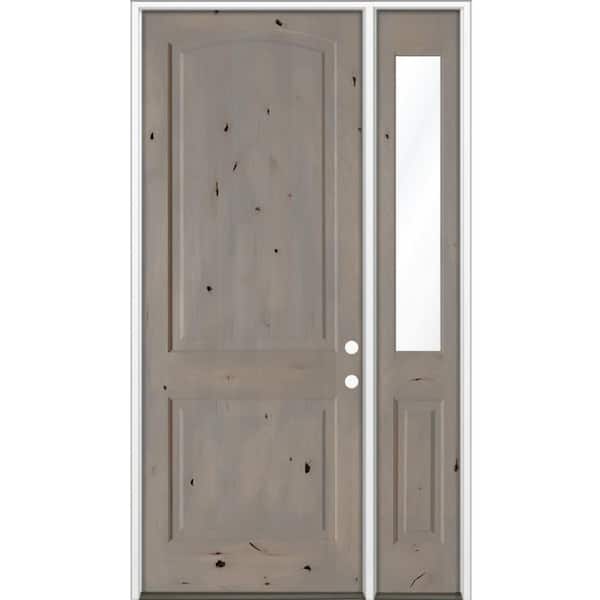 Krosswood Doors 56 in. x 96 in. Knotty Alder 2-Panel Left-Hand/Inswing Clear Glass Weathered Gray Stain Wood Prehung Front Door RHSL