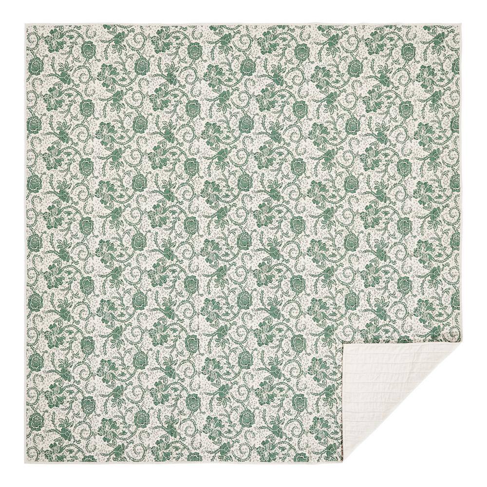 Green Floral Reversible Cotton Queen Quilt