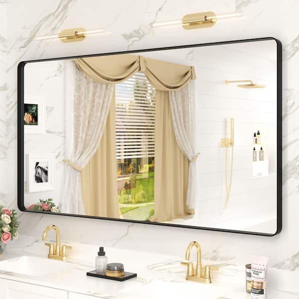 55 in. W x 30 in. H Rectangular Aluminum Alloy Framed and Tempered Glass Wall Bathroom Vanity Mirror in Matte Black