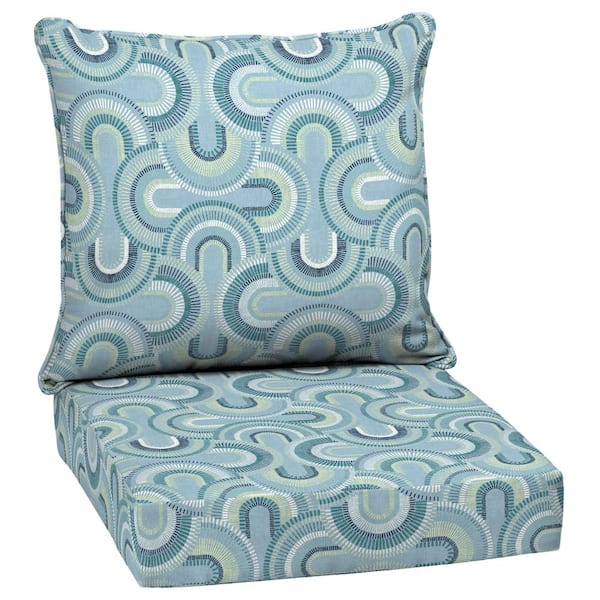 ARDEN 24 in. x 24 in. 2-Piece Deep Seating Outdoor Lounge Cushion in Coastal Blue Geometric