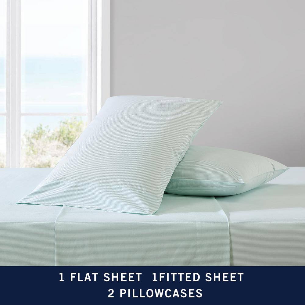 Twin Cargo Green Cotton Percale Stripe Sheet Set