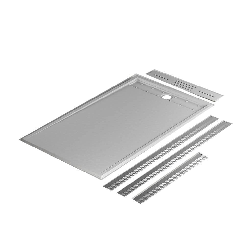 60 in.Lx32 in.Wx1. 25 in.H Alcove Shower Pan Base with Stain, less Steel Dr