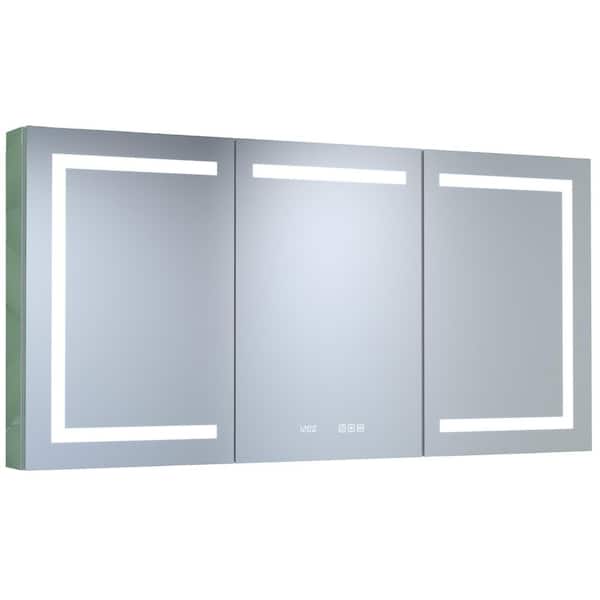 60 in. W x 30 in. H Rectangular Silver Aluminum Dimmable LED Light Recessed/Surface Medicine Cabinet with Mirror