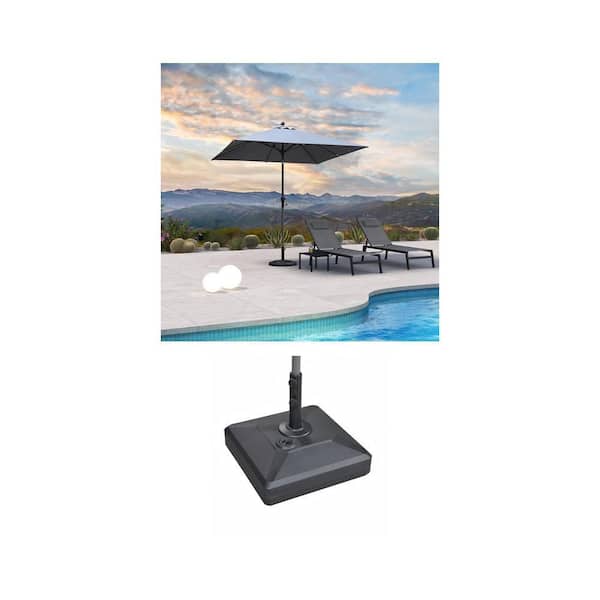 8 ft. Aluminum Crank Tilt Patio Umbrella (Light Gray) and 115 lbs. Umbrella Base (Black) Combo