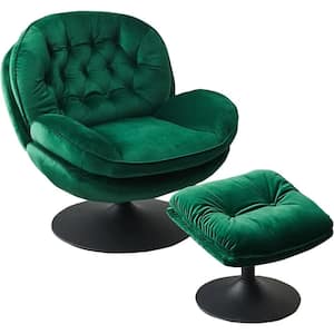 Leisure Green Velvet Swivel Lounge Chair with Ottoman for Living Room