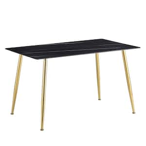 Modern Rectangle Black Faux Marble 54 in. 4-Legs Dining Table Seats for 6