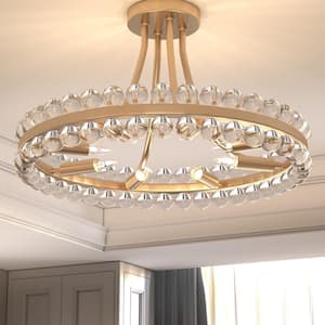 Jackson 24 in. 8-Light Modern Glam Brass Ringed Semi-Flush Mount With Spherical Crystal Decoration