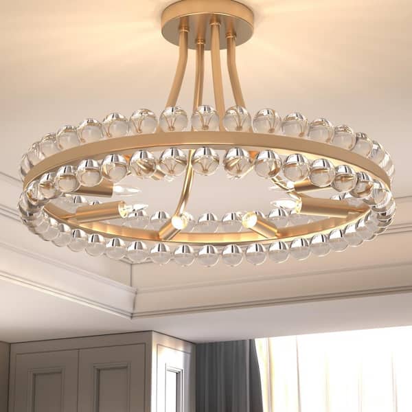 Maxax Jackson 24 in. 8-Light Brass Crystal Modern Semi Flush Mount Lighting Hallway Bedroom Ceiling Lights Fixtures
