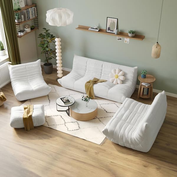 68.9 in. W Armless 3-piece Teddy Velvet Modular 6-Seater Free Combination Sectional Sofa in Beige