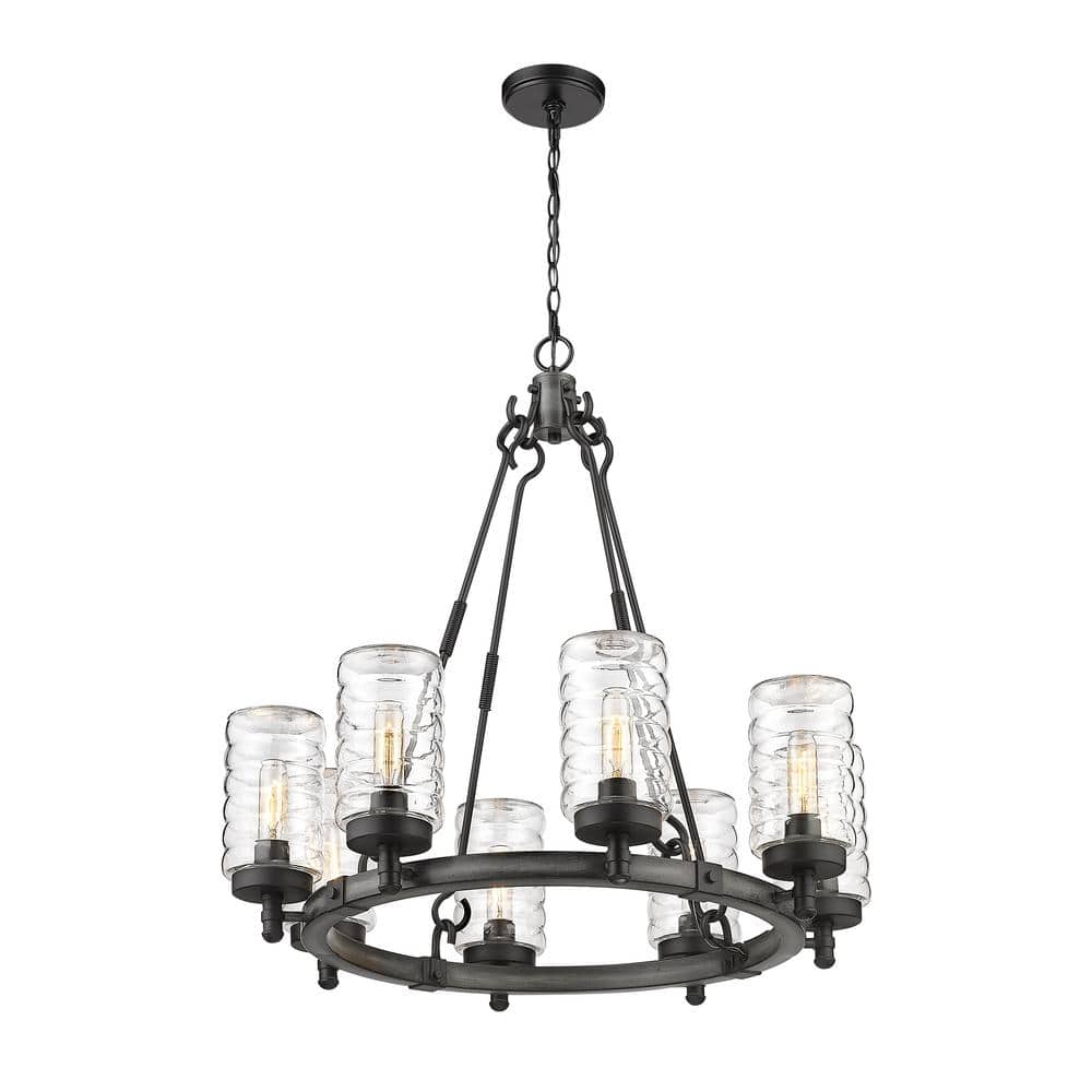 Ashen Barnboard Black 8-Light Outdoor Chandelier