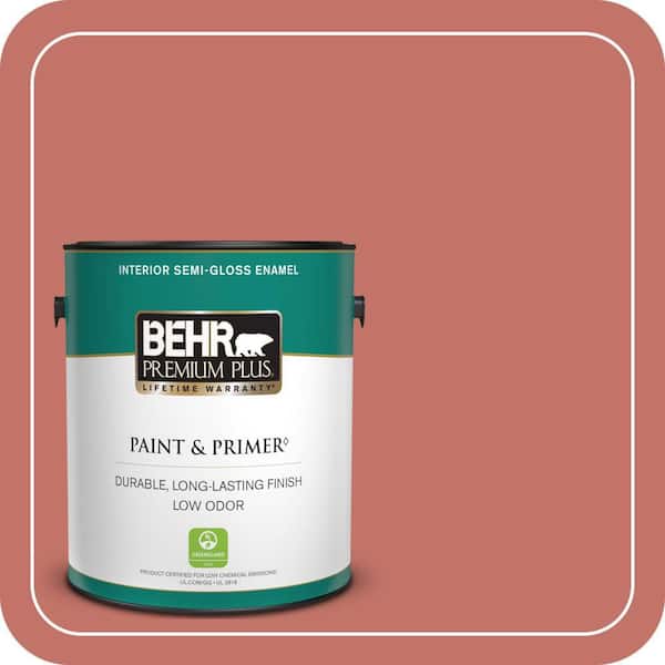 BEHR PREMIUM PLUS 1 gal. #PPU1-05A Red Coral Semi-Gloss Enamel Low Odor Interior Paint & Primer