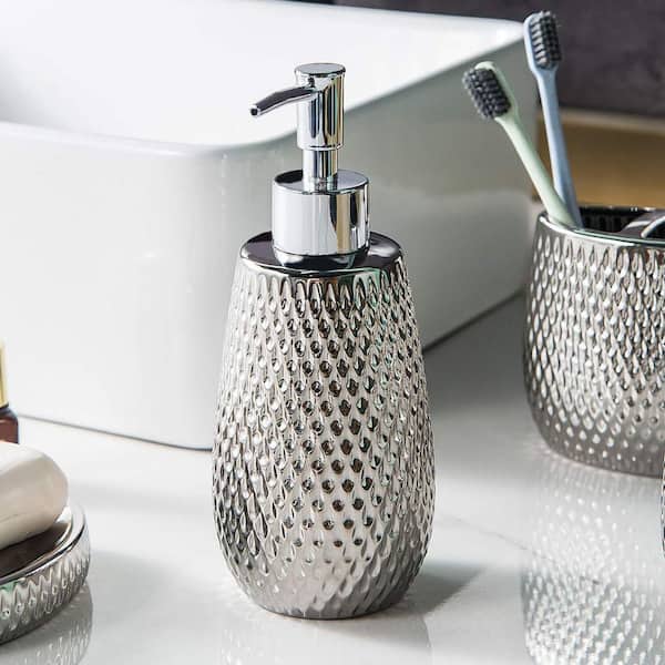 4-Piece Luxury Bath Accessory Set with Stunning Sequin Accents in Blac
