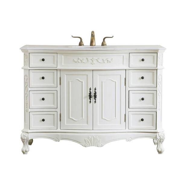 Unbranded Simply Living 48 in. W x 21 in. D x 36 in. H Bath Vanity in Antique White with White And Brown Vein Marble Top