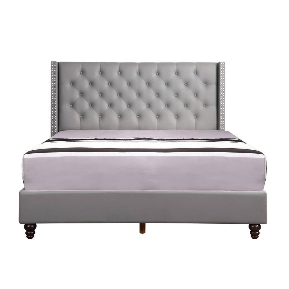 AndMakers Julie Light Gray Queen Upholstered Panel Bed PF G1912 QB