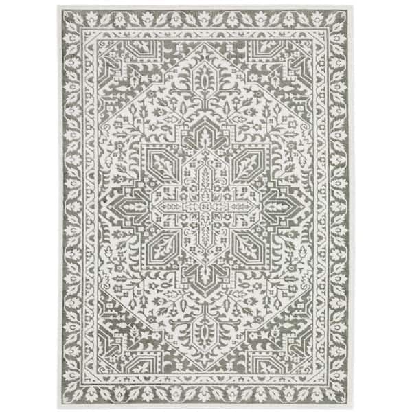 AVERLEY HOME Monticello Gray/White 5 ft. x 8 ft. Center Oriental Medallion Polyester Indoor Area Rug