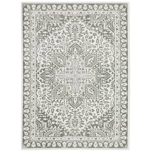 Monticello Gray/White 7 ft. x 10 ft. Center Oriental Medallion Polyester Indoor Area Rug