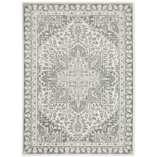 AVERLEY HOME Monticello Gray/White 7 ft. x 10 ft. Center Oriental Medallion Polyester Indoor Area Rug