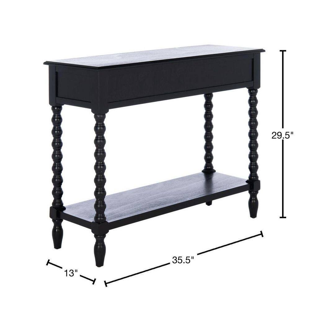 Athena Farmhouse Charm Black Wood Console Table with Storage