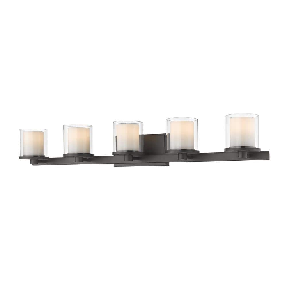 Schema 38 in. 5-Light Bronze Integrated LED Shaded Vanity Light with Clear 