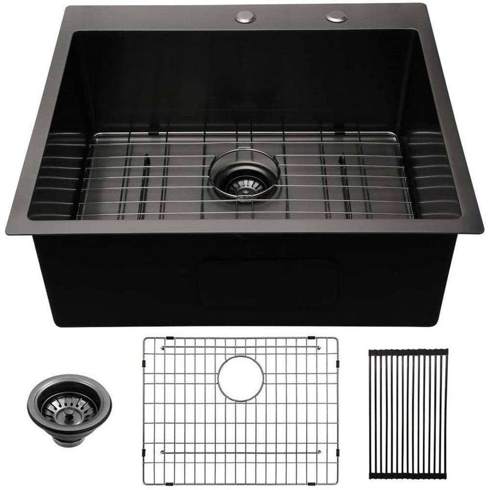 Magic Home Black 16Gauge Stainless Steel Gunmetal 15 in. D Single Bowl