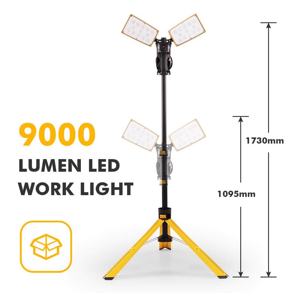 Dual-Head Telescoping LED Work Light with Stand, 9000 Lumen