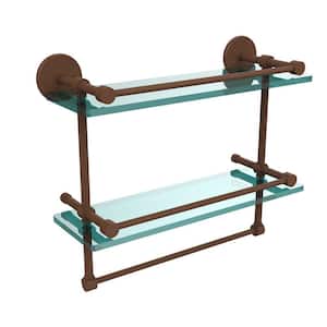 16 in. L x 12 in. H x 5 in. W 2-Tier Gallery Clear Glass Bathroom Shelf with Towel Bar in Antique Bronze
