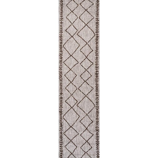 Derya Beige/Brown 2 ft. x 10 ft. Tribal Diamond Trellis Indoor/Outdoor Area Rug